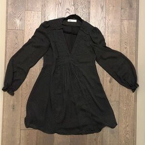 Zara Black Long Sleeve Dress with Polka Dots